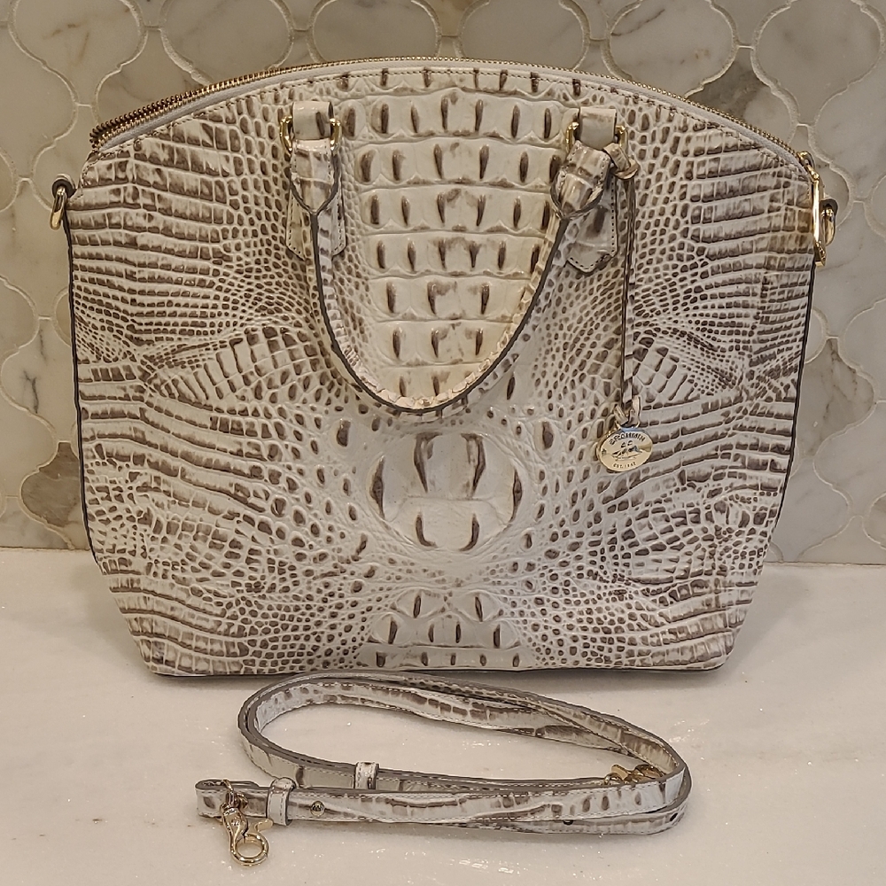 Brahmin White and Brown Shoulder Bag